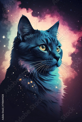 A Stunning Image of a Cat Under the Night Sky