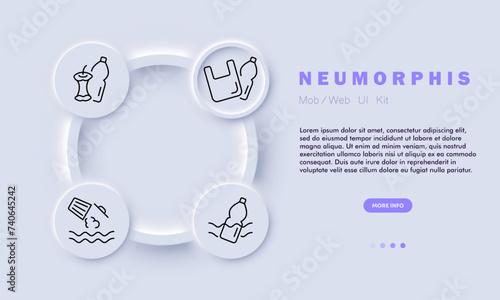 Ecology line icon. Recycling, waste sorting, cleaning, melting, shredding, pulping, environmental impact. Neomorphism style. Vector line icon for business and advertising