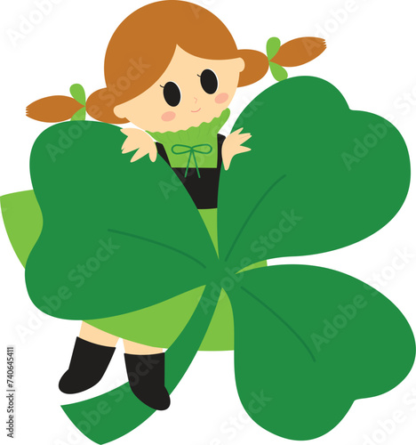 Girl with lucky leaf,
St. Patrick's Day girl,
Lucky girl illustration