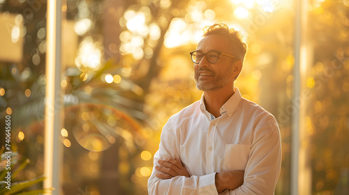 A male delivering inspiring keynote speeches, natural sunlight pouring in