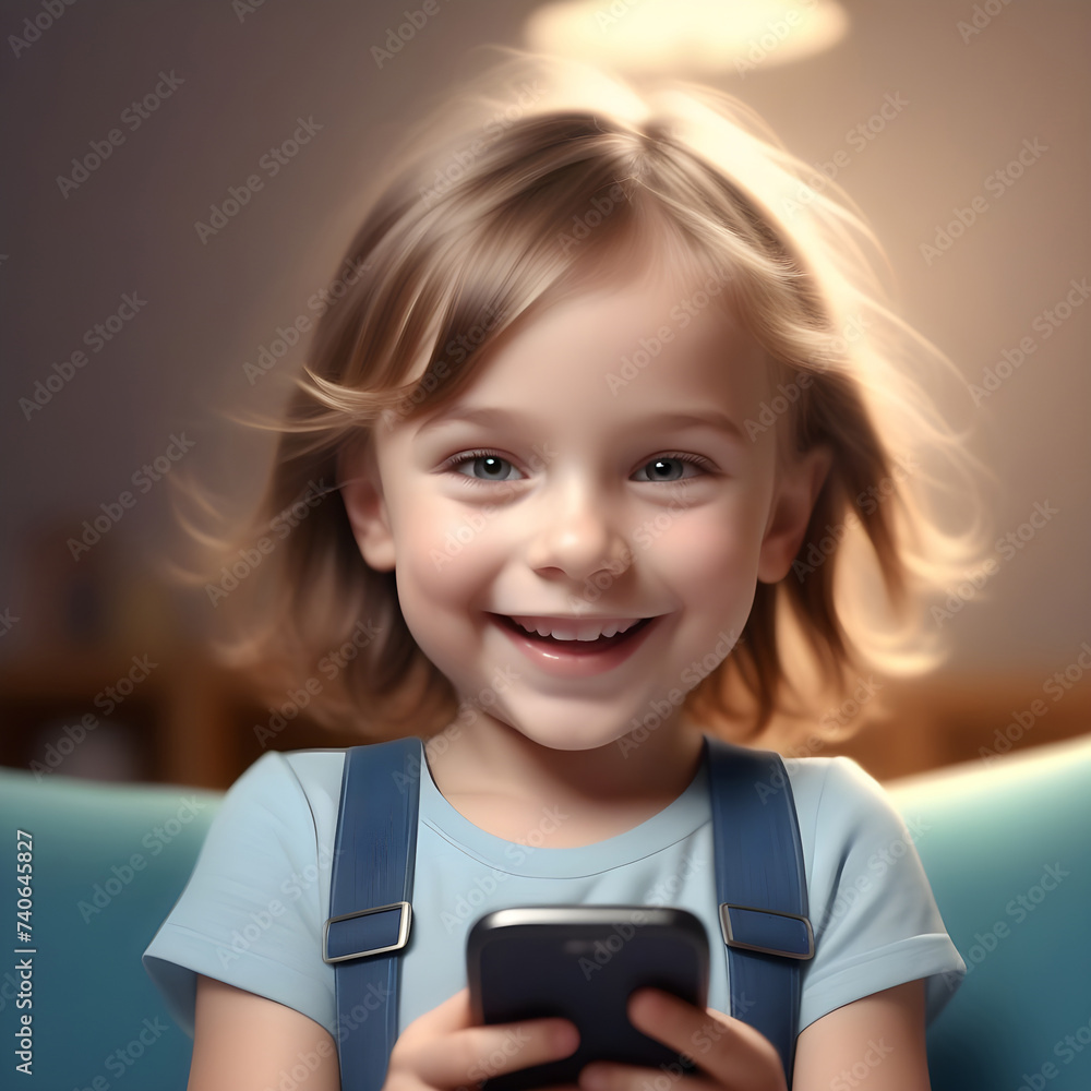 Child playing with cell phone. Fun and fun image of a child generated by AI. Child playing with cell phone. Fun and fun image of a child generated by AI.