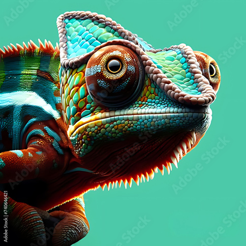 Colourful Chameleon Closeup Look with colourful plain background  ,Generative AI  © Zigma Arts