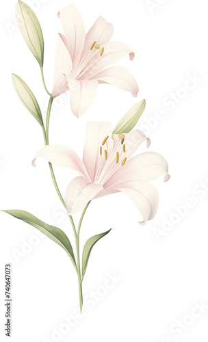 watercolor illustration lily flower and green leaves on transparent background. Florist bouquet. Easter lilies  International Women s Day  Mother s Day  wedding flowers.