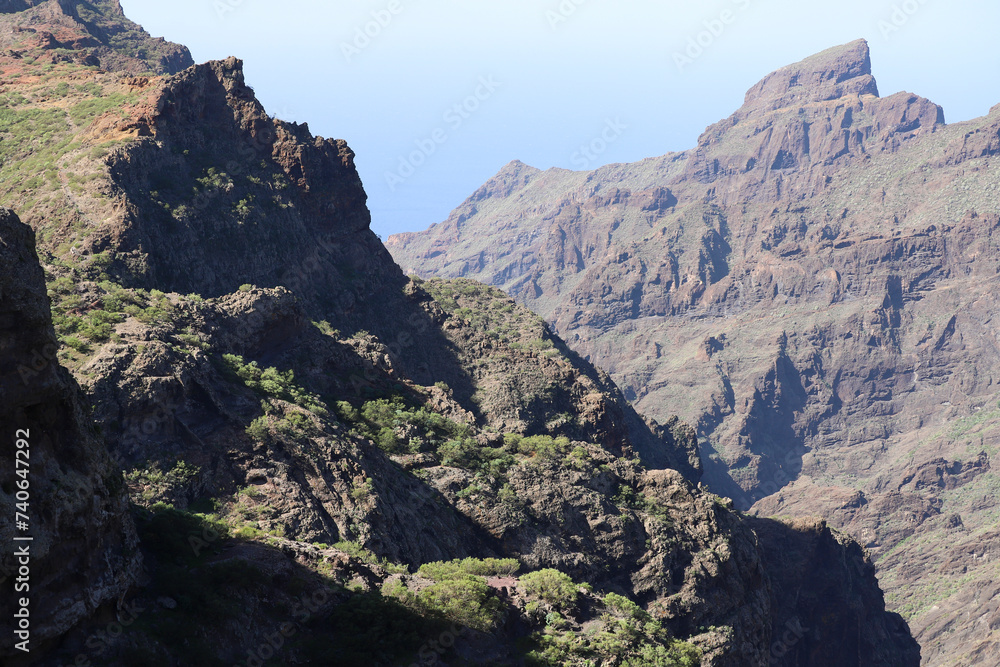Beautiful scenery around Masca village on Tenerife. Green tropic mountains with palms