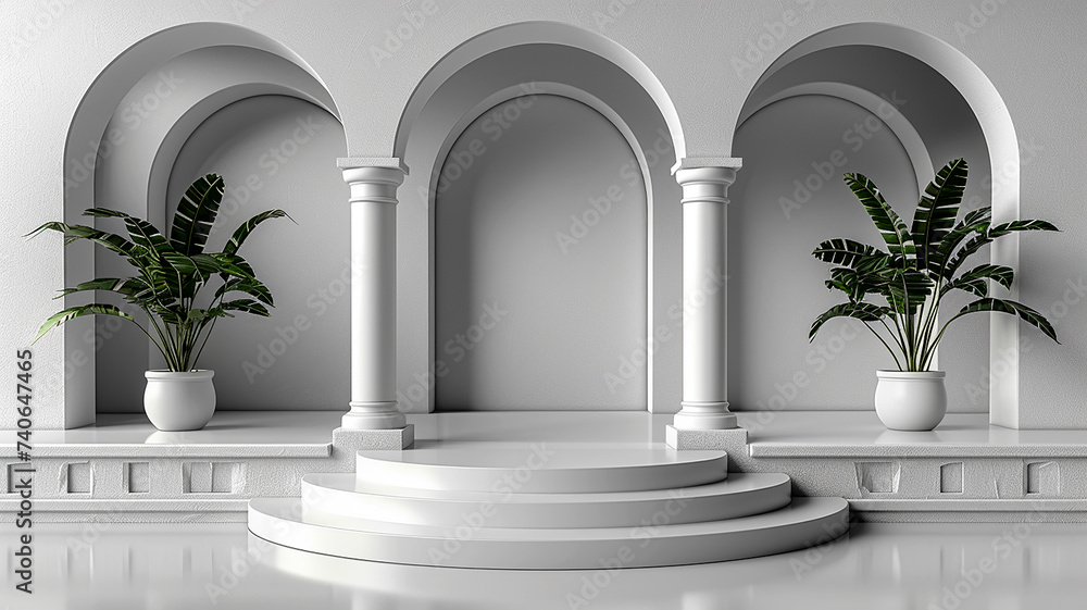 Fototapeta premium 3d illustration empty podium with abstact background very realistic front view mock up