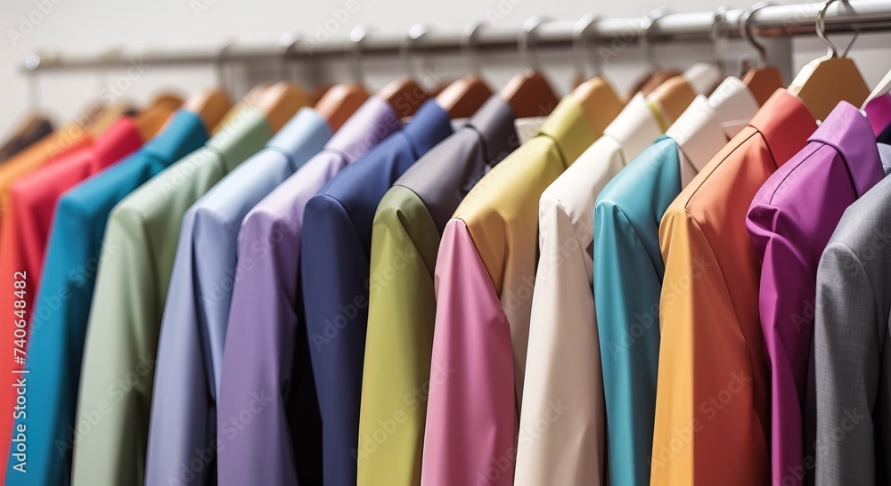 Various colorful bussines suit in a neat row on a white background
