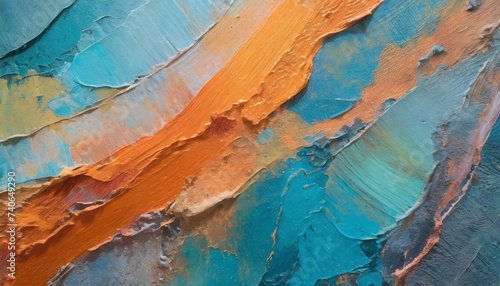 Abstract rough blue-orange painting texture, oil brush stroke. Multicolored art
