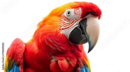 Parrot isolated on white background  close-up front view  showcasing vibrant feathers and intricate details  captured beautifully. Generative Ai  