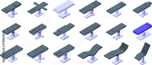 Medical operating table icons set isometric vector. Medicine hospital. Clinic furniture