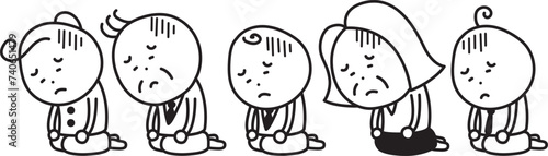 座り込んで落ち込む老若男女のイラスト
