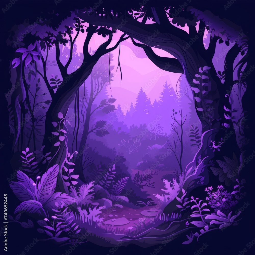 magical night forest flat illustration. magical night forest flat illustration.