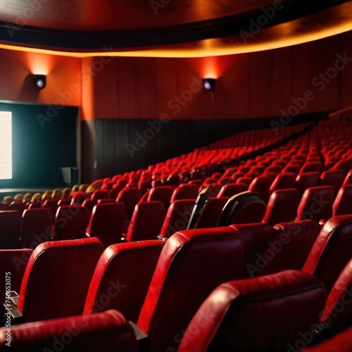 Interior of cinema theater with rows of seats for viewing