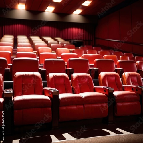 Interior of cinema theater with rows of seats for viewing