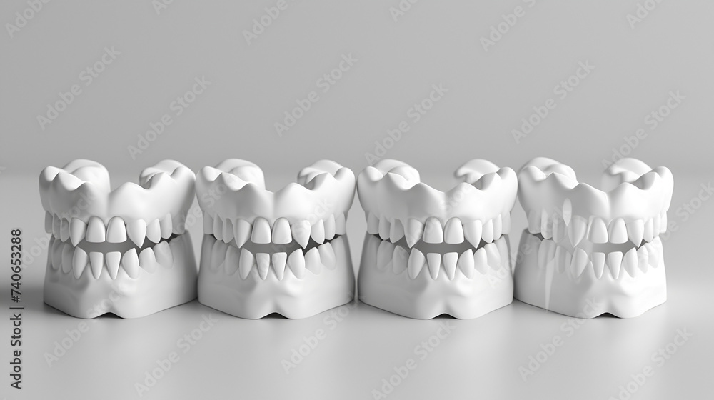 Set of white teeth models cut out. Dental health and hygiene concept, Generative Ai.

 - obrazy, fototapety, plakaty 