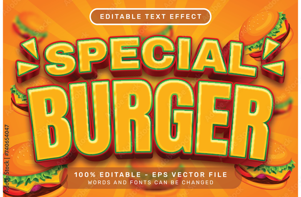 special burger fast food text effect and editable text effect with fast food illustration