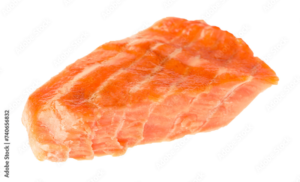 Piece of tasty grilled salmon isolated on white