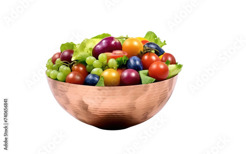 A copper bowl sits filled with an impressive assortment of different types of fresh and colorful vegetables, showcasing a bountiful harvest. on White or PNG Transparent Background.