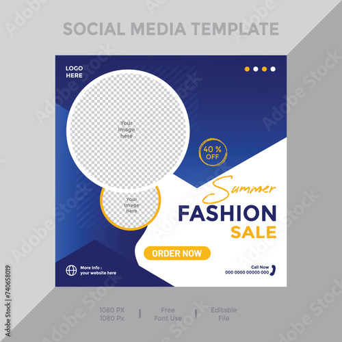 Set of Editable square business web banner design template with digital marketing photo