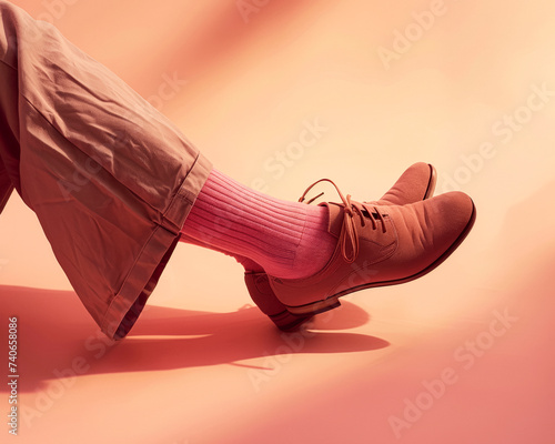 Dusty Coral Oxfords with Matching Socks, Warm Tonal Harmony, Sophisticated Casual photo