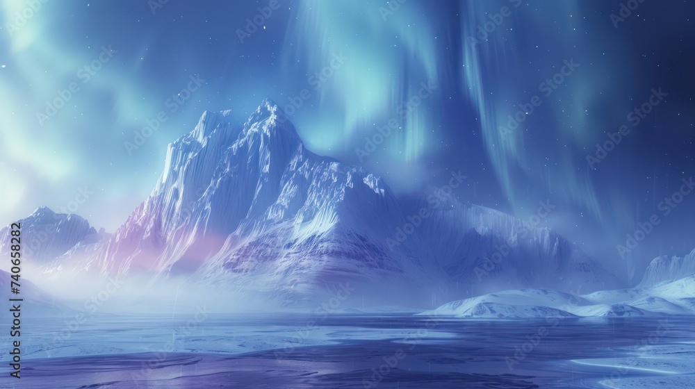 Sapphire Twilight. Serene Aurora Borealis Shimmering Above Mountain Range