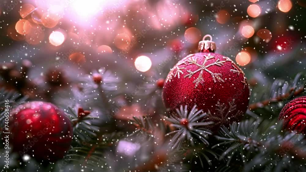 Christmas ornaments ball. Set Transparent glass Christmas balls. Falling snowflakes. Falling snowflakes effect. Noel. Loop. Christmas tree. Christmas ornaments ball. Set Transparent glass Christmas balls. Falling snowflakes. Falling snowflakes effect. Noel. Loop. Christmas tree.