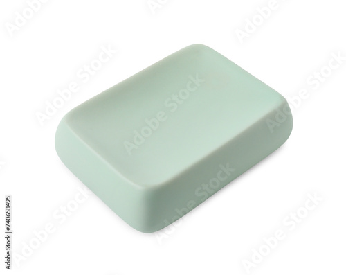 Bath accessory. Light green ceramic soap dish isolated on white