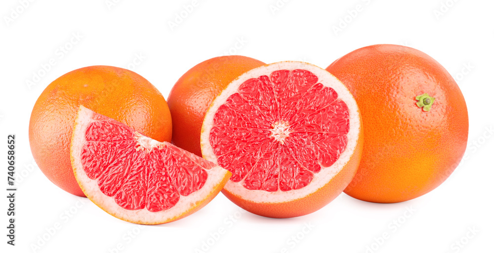 Fresh ripe grapefruits isolated on white. Citrus fruit Fresh ripe grapefruits isolated on white. Citrus fruit