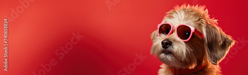 a dog is wearing red eyeliquor glasses