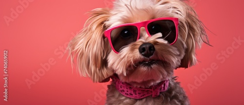 a dog is wearing red eyeliquor glasses
