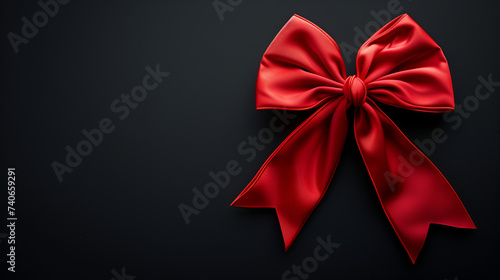 Generative Ai: A vibrant red bow, isolated against a dramatic black background, viewed from the top, sparks festive joy and celebration.