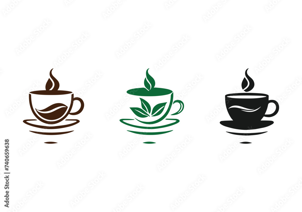 Obraz premium Logo of coffee cup set different colors icon vector silhouette isolated design