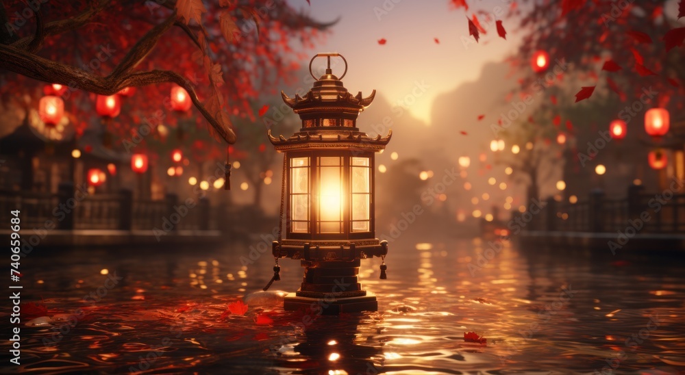 beautiful red lantern in the evening sunshine at chinese festival. beautiful red lantern in the evening sunshine at chinese festival.