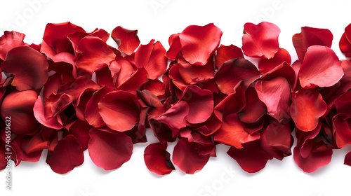 Strip of scattered red rose petals PNG file of isolate, creating an enchanting, romantic atmosphere, ideal for Valentine's Day designs. Generate Ai.