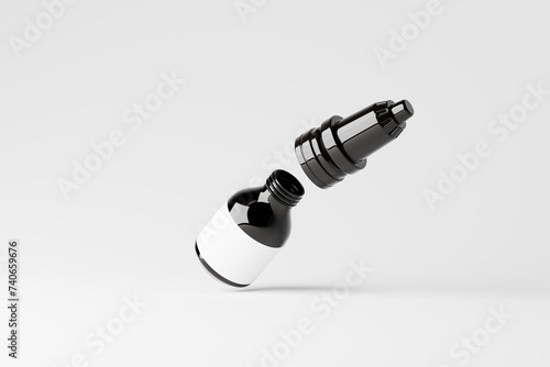 small nasal spray bottle mockup featuring a shiny black glass nasal spray bottle
 photo