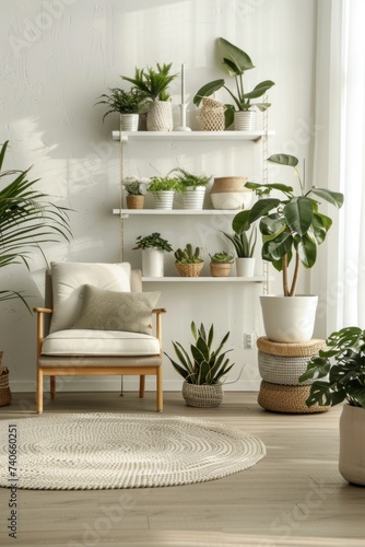 A minimalist living room adorned with indoor plants © olegganko