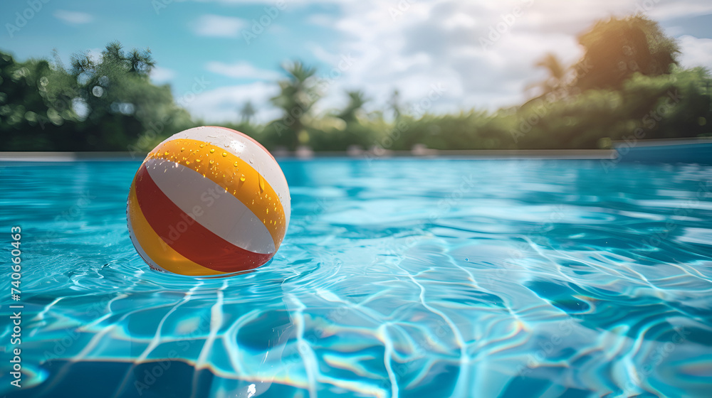 Summer Holidays Background with Colorful Beach Ball Floating, Generative AI