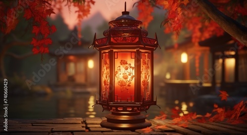 beautiful red lantern in the evening sunshine at chinese festival.