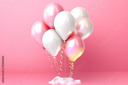 Pink balloons with copy space pink color pink background pink world AI Generated 