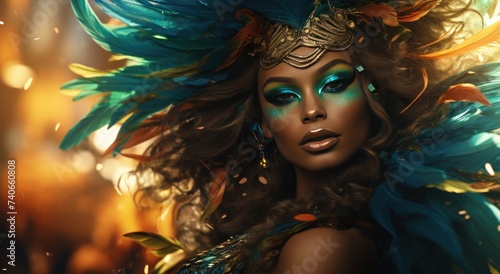 carnival woman with colorful feathers