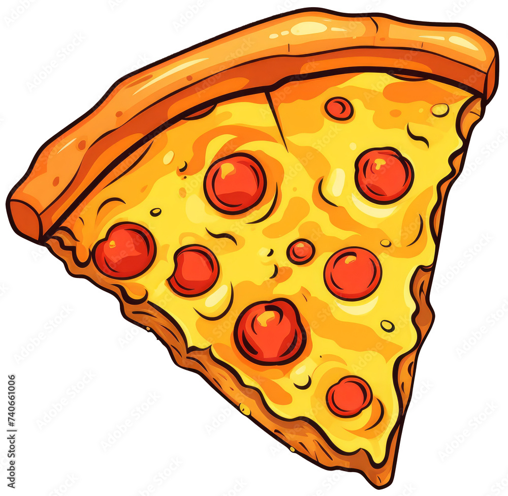 Slice of pizza colorful cartoon sticker Slice of pizza colorful cartoon sticker