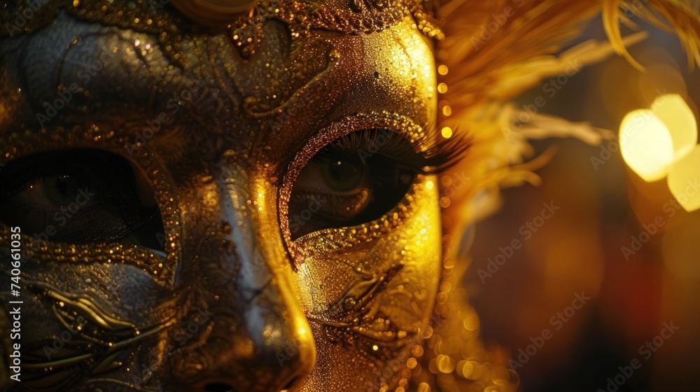 Close-up Mask carnival venice masquerade Venetian party theater Italian purim costume. generative AI