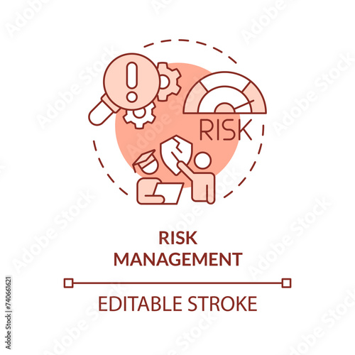 Risk management red concept icon. Safety risks. Insurance due to experiential learning. Round shape line illustration. Abstract idea. Graphic design. Easy to use in presentation