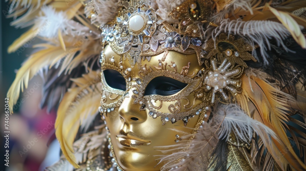 Close-up Mask carnival venice masquerade Venetian party theater Italian purim costume. generative AI