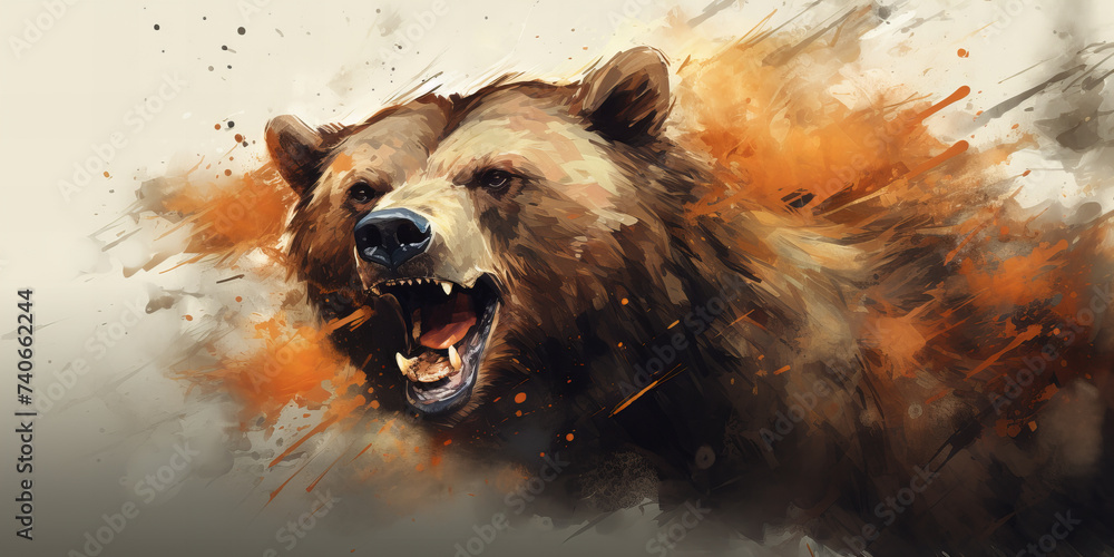 Explosive Grizzly Encounter: A Dynamic Bear Art Banner Unleashing Wild Energy and Fierce Presence - obrazy, fototapety, plakaty 