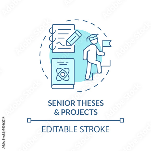 Senior theses and projects soft blue concept icon. Comprehensive projects. Round shape line illustration. Abstract idea. Graphic design. Easy to use in presentation