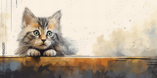 Inquisitive Kitten: A Curious Felines Banner Image for Whimsical Digital Art Lovers