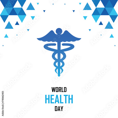 World health day, global medical awareness, medicine and Healthcare, Blue abstract pattern design, banner with Hippocratic symbol, Caduceus