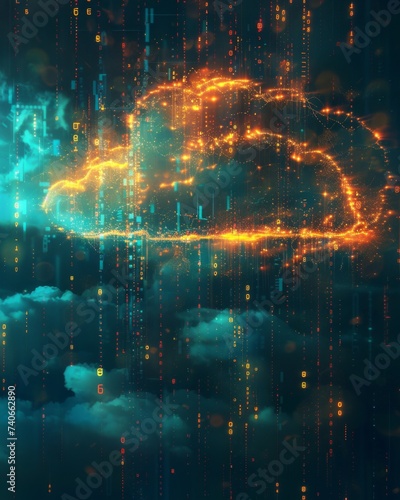 Digital information technology web futuristic hologram with cloud icon