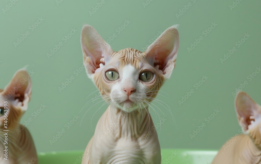Group of Hairless Cats Sitting Together Group of Hairless Cats Sitting Together