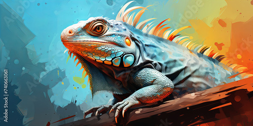 Surreal Iguana on a Perch  Exotic Reptile Banner in Vivid Colors and Artistic Style